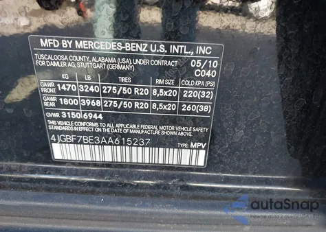 2010 Mercedes-Benz Gl 450 4Matic из США, поврежденный, VIN 4JGBF7BE3AA615237